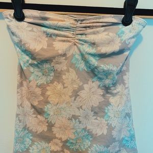 pastel floral print tube top with ruched detailing